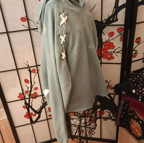 VICTORIA'S SECRET PINK Blue Hoodie with Lace-Up Sides L - Picture 3 of 6